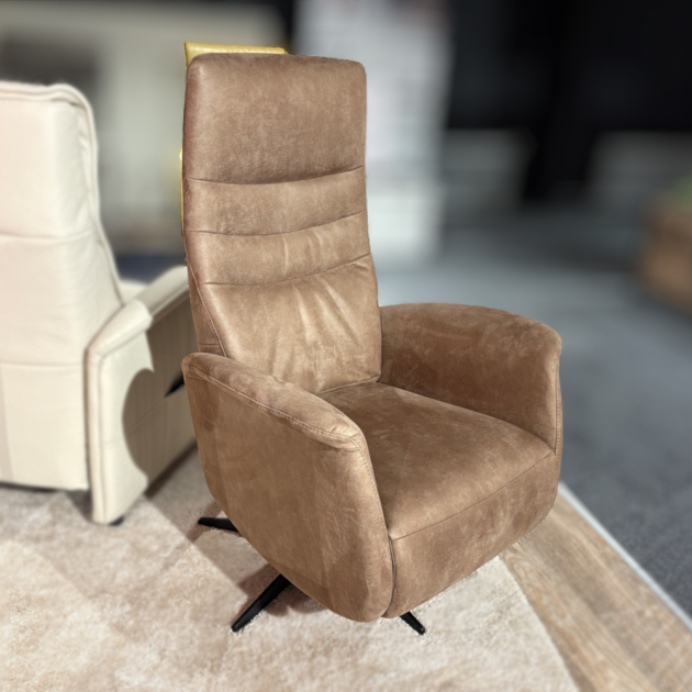Relaxfauteuil Fabulous 5 medium in microleder Bull Almond 82 | elektrisch op accu